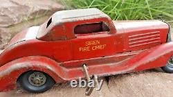Vintage Marx Girard Siren Fire Chief Wind Up Pressed Steel Toy Car 14 Works