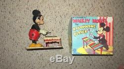 Vintage Marx Linemar Wind Up Mickey Mouse Xylophone Works With Repro Box