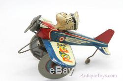 Vintage Marx Lithographed Tin Windup Popeye in Airplane