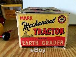 Vintage Marx Mechanical Tractor With Earth Grader & Original Box Very Very Nice