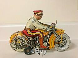 Vintage Marx Motorcycle Cop Tin Litho Toy Police Wind Up Nice Shape