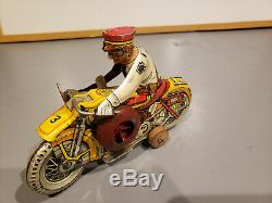 Vintage Marx Motorcycle Cop Tin Litho Toy Police Wind Up Nice Works