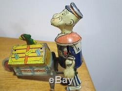 Vintage Marx Popeye Express Wind Up Tin Toy Fixed Parrot