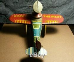 Vintage Marx Popeye The Pilot Tin Windup Plane Works Very Good