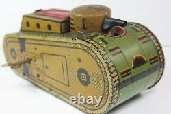 Vintage Marx Pressed Tin Litho Wwi Tank Doughboy Pop-up Wind Toy Works-pats Pend