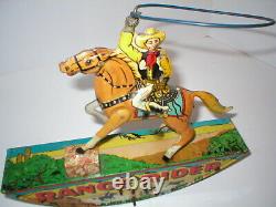 Vintage Marx Range Rider Wind-up Tin Toy With Cowboy, Lasso, Swinging Arm Nice