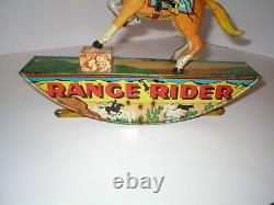 Vintage Marx Range Rider Wind-up Tin Toy With Cowboy, Lasso, Swinging Arm Nice
