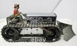 Vintage Marx Silver Wind Up Tractor With Driver, Key, & ORIGINAL PLOW VGUC 50's