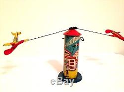 Vintage Marx Skyhawk Airplane Tower Tin Lithographed Wind-Up Toy EXCELLENT