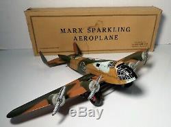 Vintage Marx Sparkling Aeroplane Windup Tin Camouflage Us Army Airplane