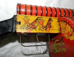 Vintage Marx Tin Liotho Wind-up G-Man Machine Gun- Works Great