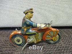 Vintage Marx Tin Litho Policeman On Motorcycle Windup