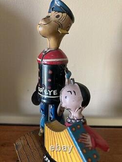 Vintage Marx Tin Litho Wind Up Popeye And Olive Oyl Jiggers Toy