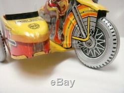 Vintage Marx Tin Litho Windup Police Squad Siren Motorcycle With Sidecar