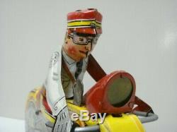 Vintage Marx Tin Litho Windup Police Squad Siren Motorcycle With Sidecar