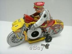 Vintage Marx Tin Litho Windup Police Squad Siren Motorcycle With Sidecar