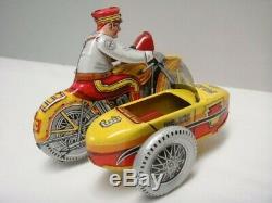 Vintage Marx Tin Litho Windup Police Squad Siren Motorcycle With Sidecar