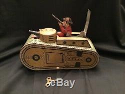 Vintage Marx Tin Litho Windup US Army Doughboy Tank 1950s Toy With Key