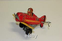Vintage Marx Tin Wind Up Roll Over Plane Turn Over Airplane & Pilot withOB VG L@@K