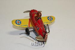 Vintage Marx Tin Wind Up Roll Over Plane Turn Over Airplane & Pilot withOB VG L@@K
