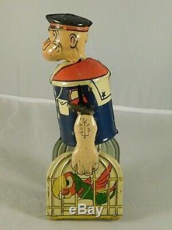 Vintage Marx Tin Wind-up Walking Popeye Toy Carrying Parrots