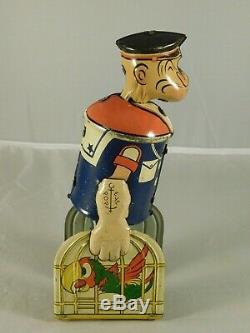 Vintage Marx Tin Wind-up Walking Popeye Toy Carrying Parrots