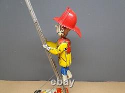 Vintage Marx Toy Climbing Fireman Wind Up Tin Litho W Ladder Windup Firemen Nr