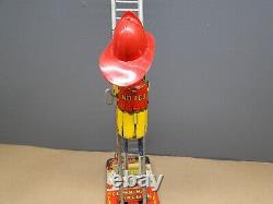 Vintage Marx Toy Climbing Fireman Wind Up Tin Litho W Ladder Windup Firemen Nr