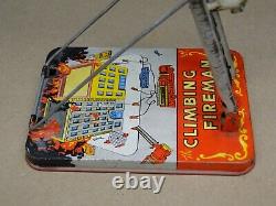 Vintage Marx Toy Climbing Fireman Wind Up Tin Litho W Ladder Windup Firemen Nr