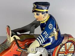 Vintage Marx Toy Co Wind Up Police Motorcycle with Working Siren Very Nice Cond