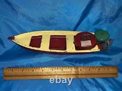 Vintage Marx Toy Steel Boat 12 1/2 Long with RARE Outboard Motor 1930s Era