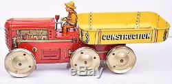 Vintage Marx Toy Tin Litho 6 Wheel Construction Hauling Tractor Driver