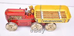 Vintage Marx Toy Tin Litho 6 Wheel Construction Hauling Tractor Driver
