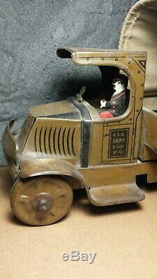 Vintage Marx Toys US Army 13 Truck Wind Up Good condition Motor works