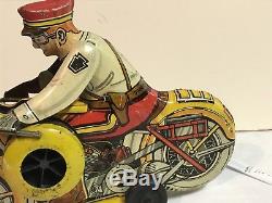 Vintage Marx Toys Wind Up Police Motorcycle With Side Car