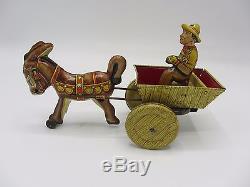 Vintage Marx USA Tin Litho Wind-up Horse Cart Buggy Wagon Carriage Drawn Rider
