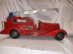 Vintage Marx VFD Fire Engine Water Tower Truck Wind Up Toy