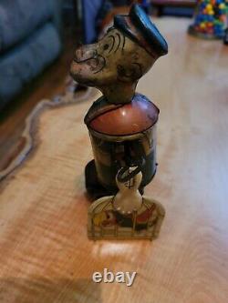 Vintage Marx Walking Popeye With Parrot Cages Wind Up Works 1930's