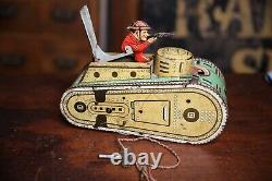 Vintage Marx Wind Up Military Army Tank Tin toy Key Doughboy soldier antique Old
