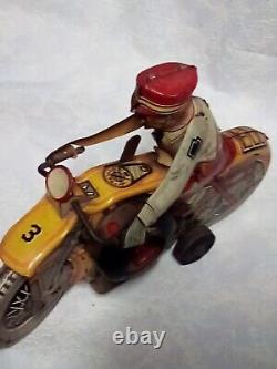 Vintage Marx Wind-Up Tin Litho Keystone Motorcycle Cop with siren working Ex