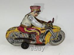 Vintage Marx Wind-Up Tin Litho Keystone Motorcycle Cop with siren working Ex