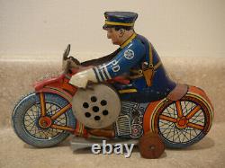 Vintage Marx Wind-up Tin Litho Toy Motorcycle Cop Siren Policeman