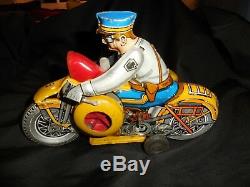 Vintage Marx Windup Police Motorcycle WithSide Car Works 9Great Condition