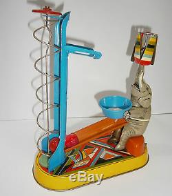 Vintage Mechanism Key Circus Elephant Lift Balls German Wind-up Tin Toy Germany