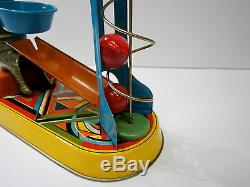 Vintage Mechanism Key Circus Elephant Lift Balls German Wind-up Tin Toy Germany
