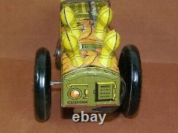 Vintage Metal Tin Lithograph MARX Army Military Toy JUMPIN JEEP 22C Winds & Runs