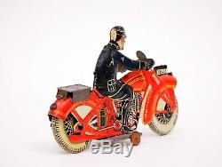 Vintage Mettoy Police Patrol Motorcycle Tin Wind-up Toy Made in England