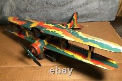 Vintage Mettoy Tin Military Biplane Airplane Mechanical Wind-up Pre 1946