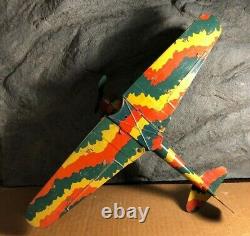 Vintage Mettoy Tin Military Biplane Airplane Mechanical Wind-up Pre 1946