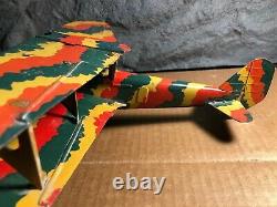 Vintage Mettoy Tin Military Biplane Airplane Mechanical Wind-up Pre 1946